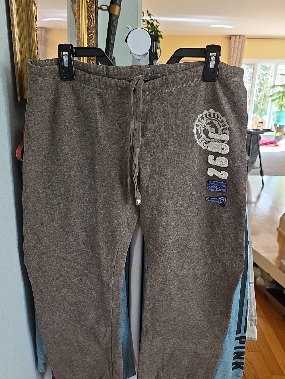 Abercrombie & Fitch Brown Men's Drawstring Joggers with Embroidered Logos